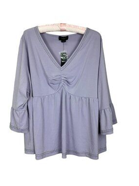 Belldini Womens 2X Light Purple Tunic Top Studded Details Peplum Hem V-Neckline